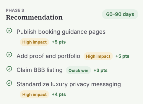 Phase 3 — Recommendation, 60-90 days