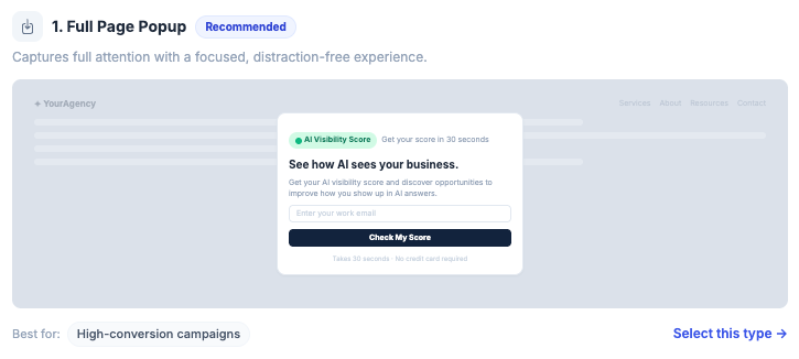 Full page popup widget — See how AI sees your business
